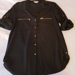Calvin Klein Black Blouse W/ Gold Detailing